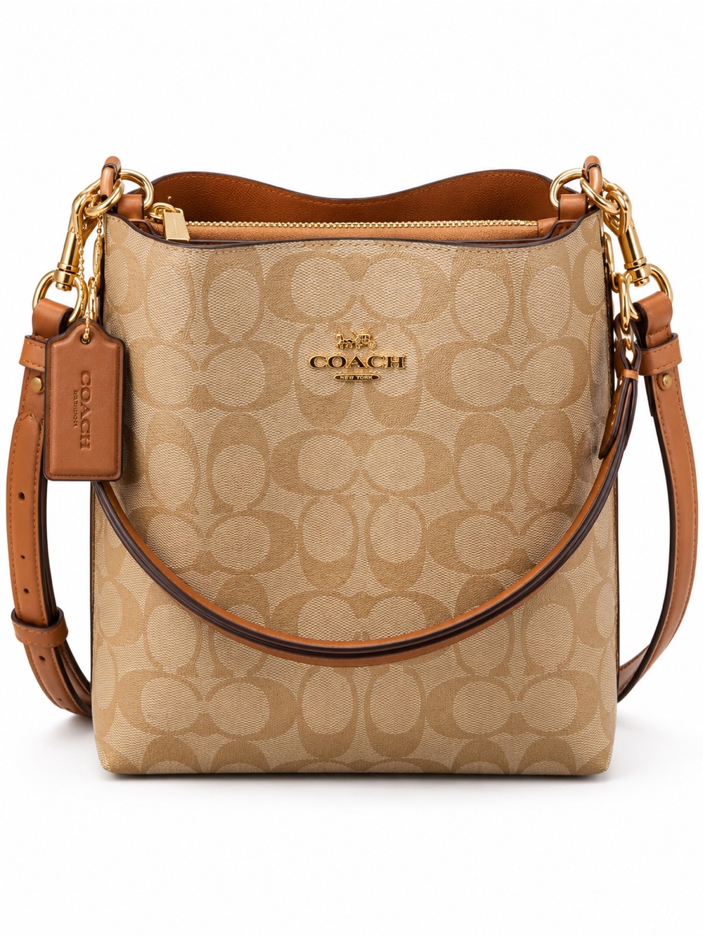 Coach Mollie Bucket Bag 22 CA582 Signature Canvas Khaki Saddle Crossbody NWT
